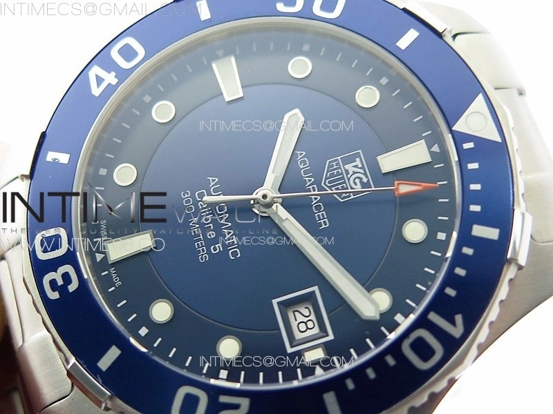 Aquaracer Calibre 5 41.5mm TARF 1:1 Best Edition Blue Dial Blue Bezel on SS Bracelet SW200